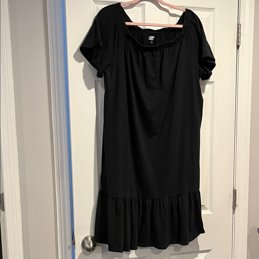 Lands' End Black Short Sleeve Cotton Ruffle-Hem Dress.    Size XL